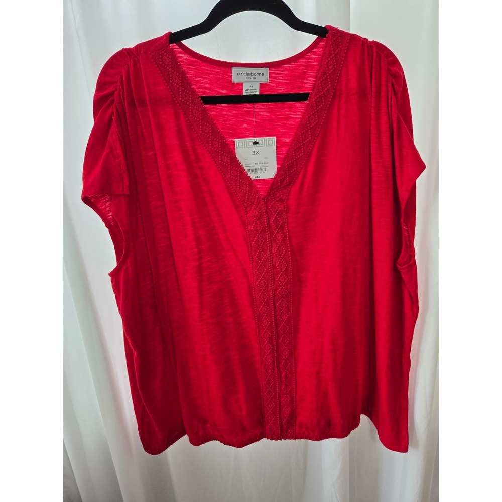 Size 3X Red Boho‎ Peasant Blouse Crochet Trim NWT  Liz Claiborne Top Cottagecore